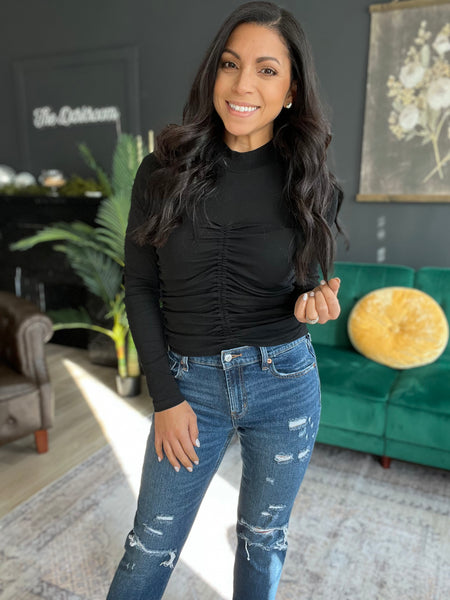 Black mock neck top