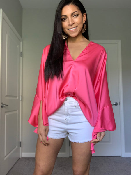 Pretty in fuschia satin blouse