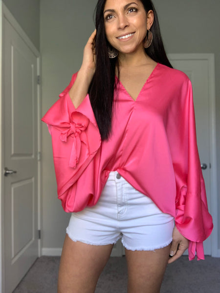 Pretty in fuschia satin blouse