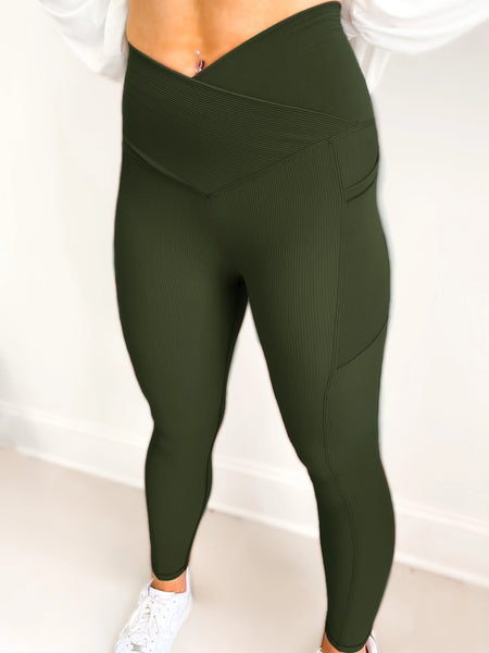 Ribbed compression crossover waist leggings - Ayden Rose