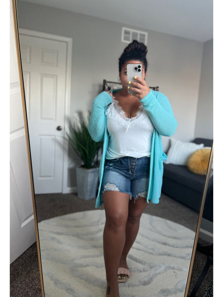 Aqua soft popcorn cardigan - Ayden Rose
