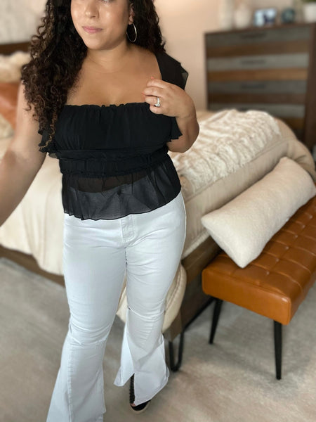 Black ruffle sleeve summer blouse - Ayden Rose