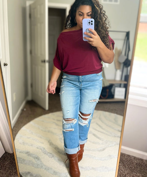 Bold burgandy off the shoulder top - Ayden Rose