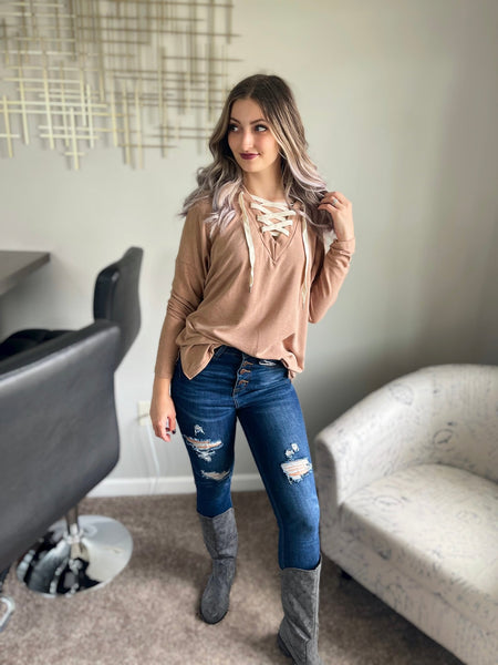 Bonfire nights soft lace up pullover - Ayden Rose