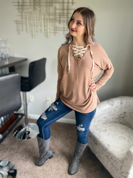 Bonfire nights soft lace up pullover - Ayden Rose
