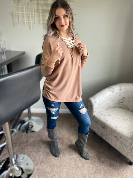 Bonfire nights soft lace up pullover - Ayden Rose