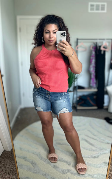 Bright Coral knit tank top - Ayden Rose