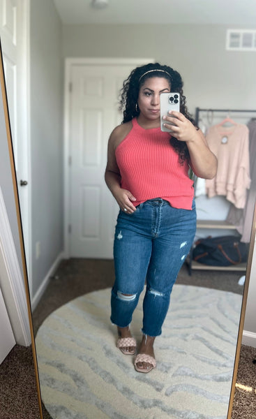Bright Coral knit tank top - Ayden Rose