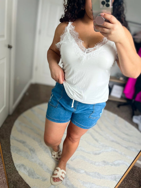 Classic ivory lace tank top - Ayden Rose