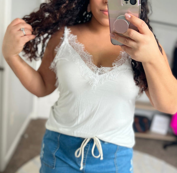 Classic ivory lace tank top - Ayden Rose
