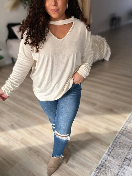 Cream Ivory keyhole neck sweater - Ayden Rose