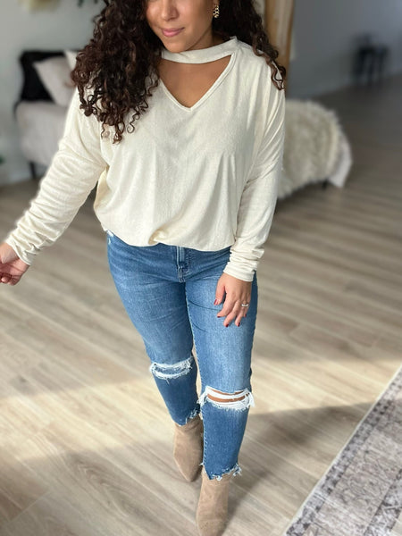 Cream Ivory keyhole neck sweater - Ayden Rose