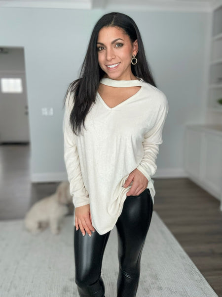 Cream Ivory keyhole neck sweater - Ayden Rose