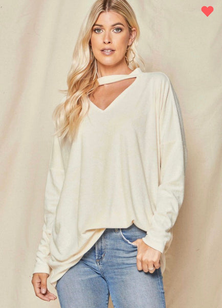 Cream Ivory keyhole neck sweater - Ayden Rose