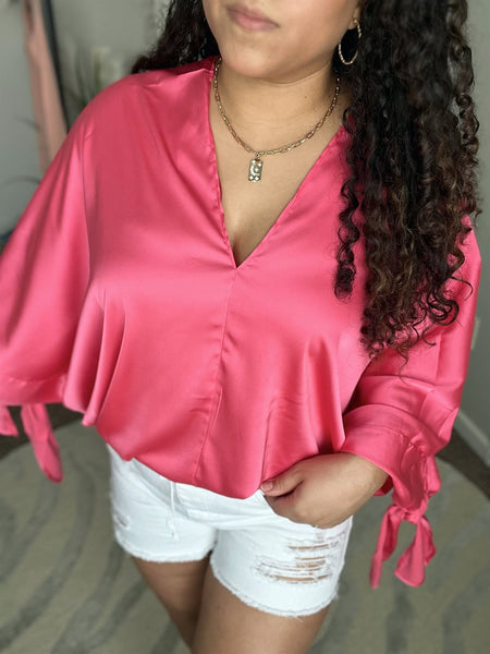 Pretty in fuschia satin blouse - Ayden Rose