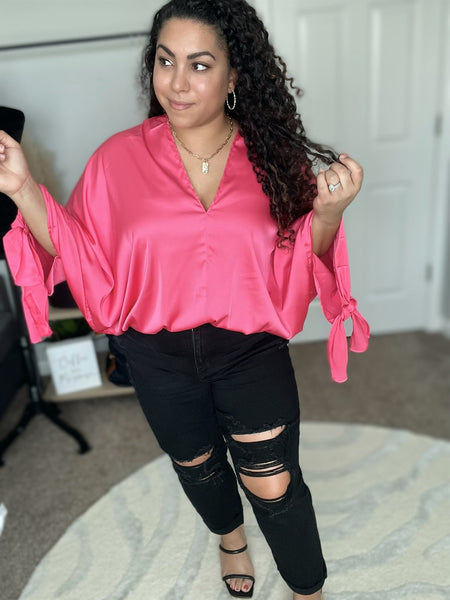Pretty in fuschia satin blouse - Ayden Rose