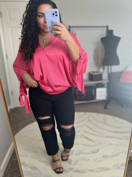 Pretty in fuschia satin blouse - Ayden Rose