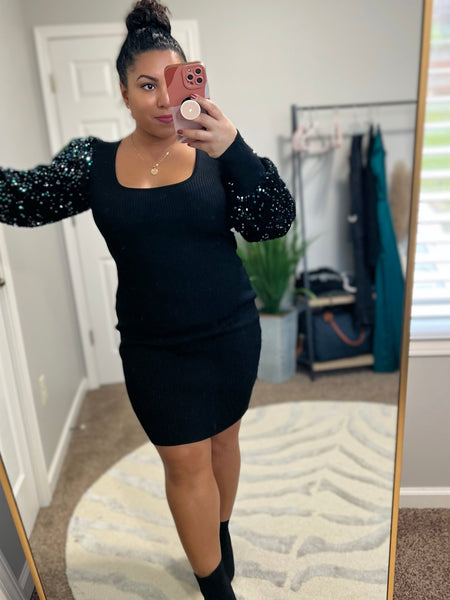 Showstopper black bodycon sequin sleeve dress - Ayden Rose