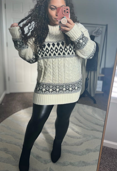 Softest crewneck white Aztec sweater - Ayden Rose