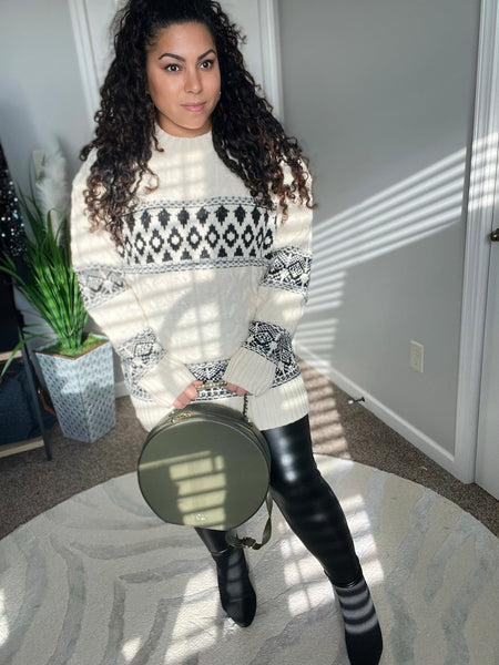 Softest crewneck white Aztec sweater - Ayden Rose