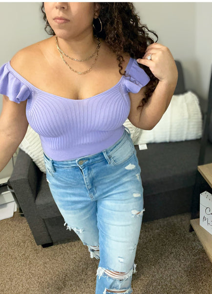 Stretchy knit ruffle sleeve top - Ayden Rose