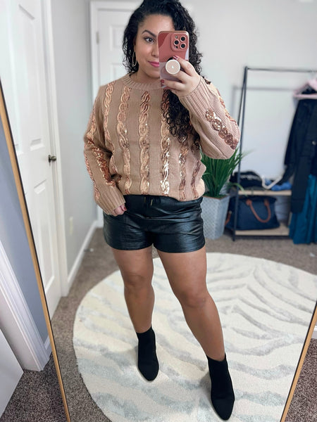 Tan gold sequin sweater - Ayden Rose