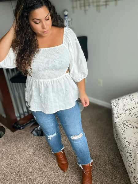 White cut out detail blouse - Ayden Rose