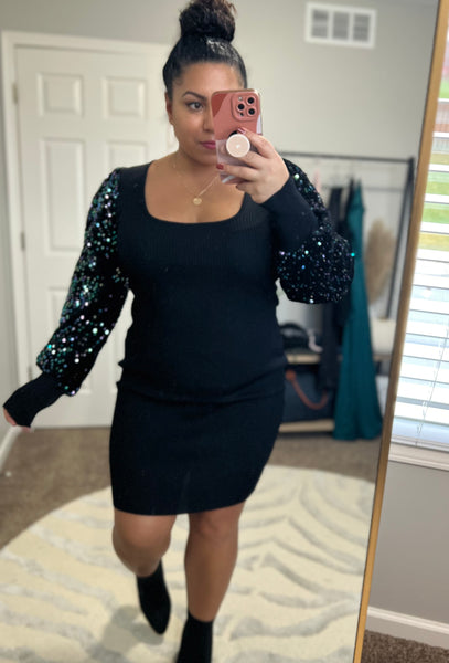 Showstopper black bodycon sequin sleeve dress
