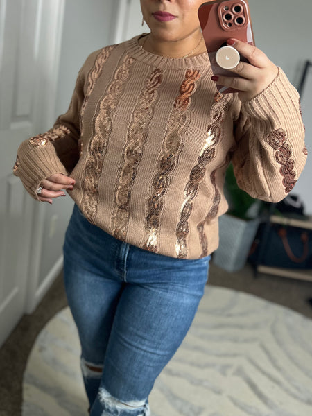 Tan gold sequin sweater