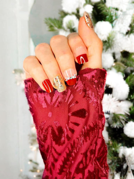 Holiday red sparkle press on nail set