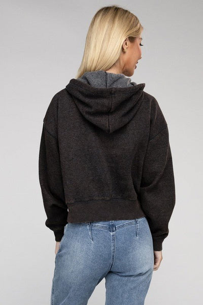 Acid Wash Fleece Cropped Zip-Up Hoodie - Ayden Rose