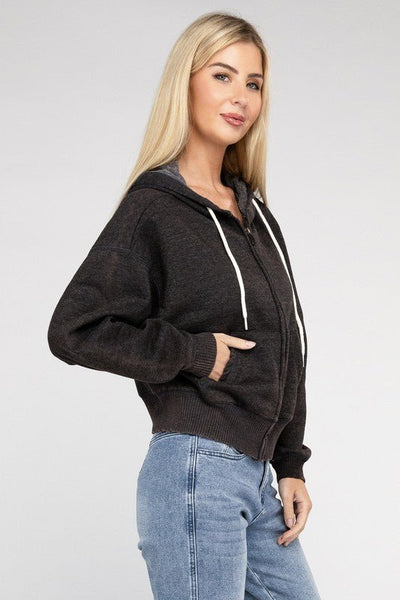 Acid Wash Fleece Cropped Zip-Up Hoodie - Ayden Rose