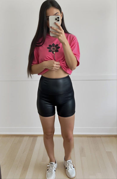 Faux leather look compression biker shorts - Ayden Rose