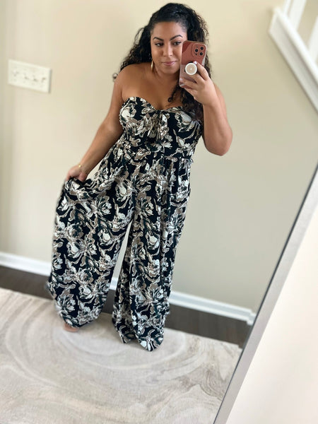 Floral black pants jumpsuit - Ayden Rose