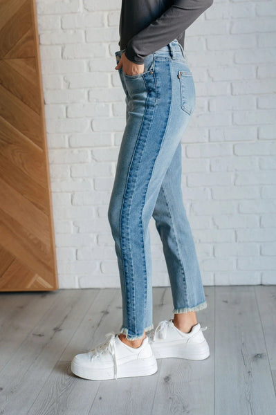 Judy blue high waisted relaxed skinny jean with side panel - Ayden Rose