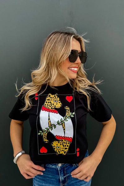 Leopard Queen of hearts graphic tee - Ayden Rose