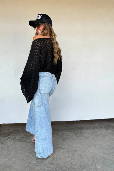 Light wash wide leg tie waist jeans - Ayden Rose