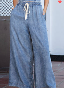 Mineral wash wide leg soft denim bottoms - Ayden Rose