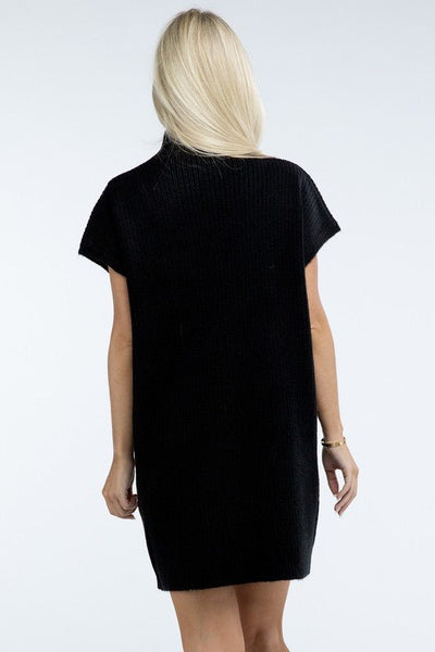 Mock Neck Short Sleeve Sweater Dress with Pocket - Ayden Rose