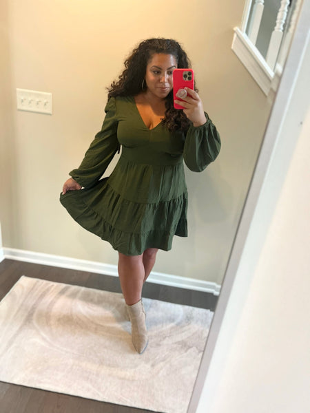 Olive long sleeve tiered dress - Ayden Rose