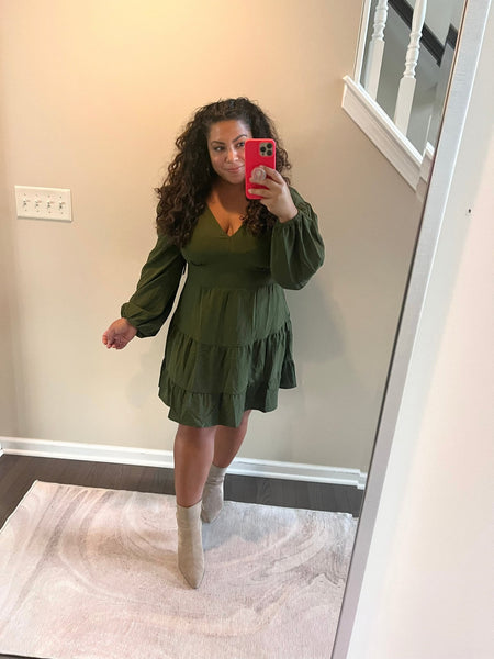 Olive long sleeve tiered dress - Ayden Rose