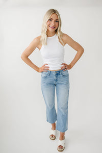 PRE ORDER Non distressed stretchy crop wide leg jeans - Ayden Rose