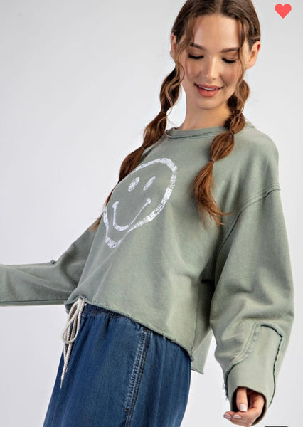 Smiley mint sage sweatshirt - Ayden Rose