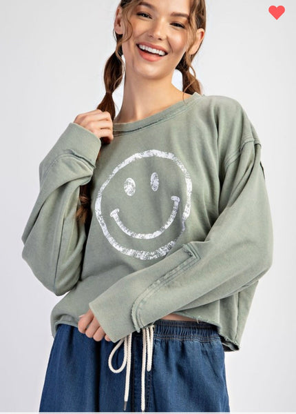 Smiley mint sage sweatshirt - Ayden Rose