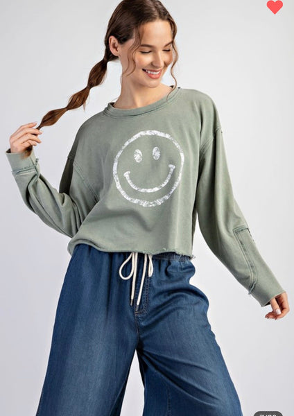 Smiley mint sage sweatshirt - Ayden Rose