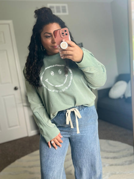 Smiley mint sage sweatshirt - Ayden Rose