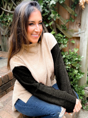 Soft & Fuzzy mock neck Colorblock sweater - Ayden Rose