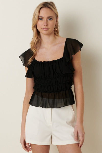 Black ruffle sleeve summer blouse - Ayden Rose