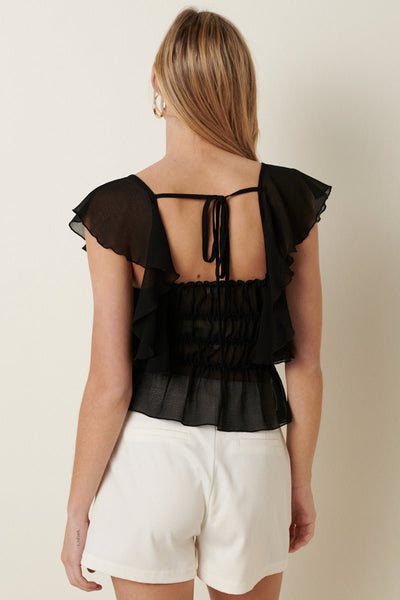 Black ruffle sleeve summer blouse - Ayden Rose