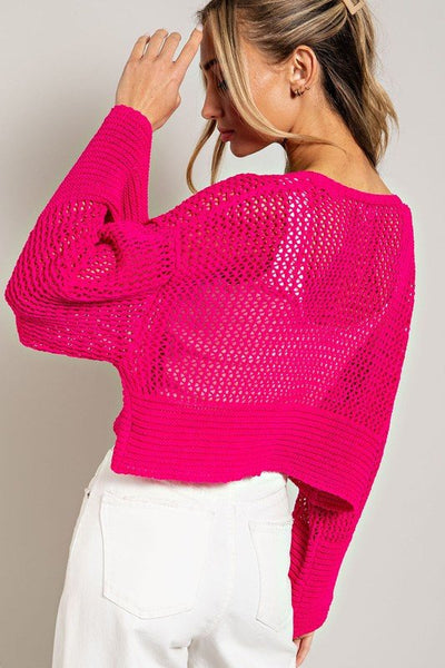 Bright pink eyelet Knit Cardigan - Ayden Rose